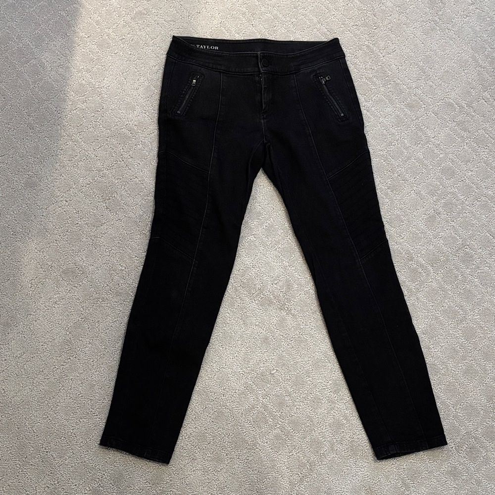 Ann Taylor Black Denim Moto Trousers